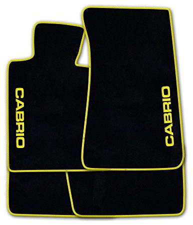 Autoteppich Stylers ATSQ100-CAB002853 Passgenaue Fußmatten in schwarz mit Druck Cabrio seitlich und Rand in Gelb