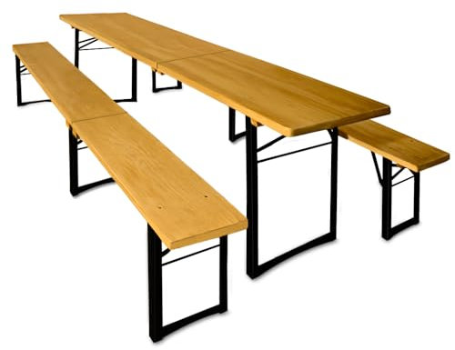 CASARIA® 3 Pcs Foldable Beer Tent Bench Set | 220cm Length | Outdoor Dining Furniture | Pinewood with Metal Trestle | Perfect for Camping, Picnics, BBQs, Parties