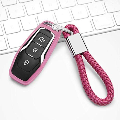 Car Remote Key Cover Bling Crystal Key Chain Suitable for Ford focus kuga Ecosport Mondeo Accessories Car Remote Key Case Key Fob (A style, pink)