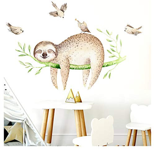 Little Deco Wandtattoo Kinderzimmer Junge Faultier auf AST & Vögel I 134 x 62 cm (BxH) I Babyzimmer Aufkleber Tiere Sticker Wandaufkleber Wandsticker Stickers DL207-33