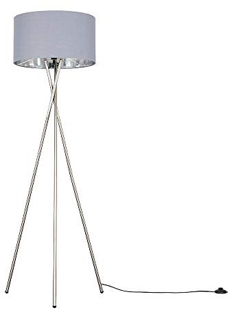 MiniSun | Modern Brushed Chrome Metal Tripod Floor Lamp with a Grey and Chrome Shade | Floor Lamps & Torchieres, Home Décor, Improvement & Lifestyle Essential
