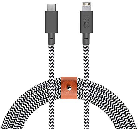 Native Union Belt Cable XL - 3m (10ft) Ultra-Strong Reinforced Durable USB-C to Lightning [MFi Certified] Charging Cable with Leather Strap compatible with iPhone/iPad (Zebra)