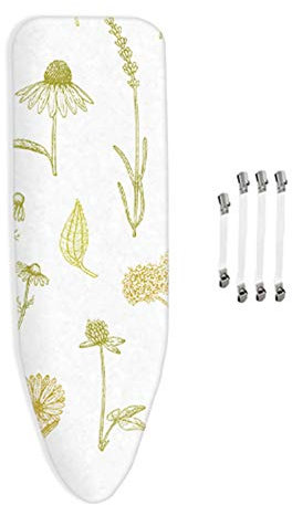 tqwspad Bügelbrettbezug (120-125) x(40-45) cm, für Dampfbügeleisen Bügelbrett Bezug, aus 100% Baumwolle, extra Soft, mit 4 Clips, Für Schnelles und Leichtes Bügeln,Blume