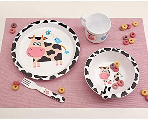 Kiokids Vajilla Infantil 5 Piezas Vaca Blanco