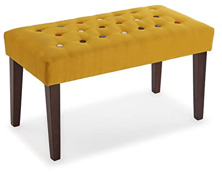 Versa Botones Hocker für das Schlafzimmer, Bank für den Flur oder Eingang, Bunt, Maßnahmen (H x L x B) 43 x 40 x 80 cm, Baumwolle und Holz, Farbe: Gelb