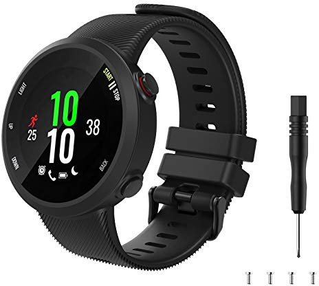 TiMOVO Remplacement Bracelet Compatible avec Garmin Forerunner 45, Watch Band en Silicone Souple Flexible avec Boucle de Métal pour Montre, Noir
