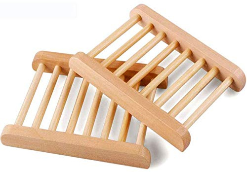 POFET 4 jaboneras de madera de bambú para el hogar, jabonera de madera de baño, accesorios artesanales para plato de ducha y bañera