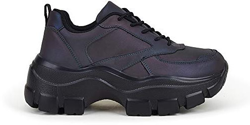 LUCKY STEP Zapatillas Deportivas de Plataforma Gruesa para Mujer Zapatos de Paseo Informales con Cordones (Carbón, 9US-40EU-7UK)
