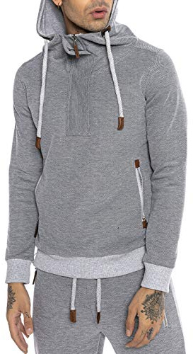 Redbridge Pullover für Herren Kapuzenpullover Hoodie Hoher Kragen Grau S