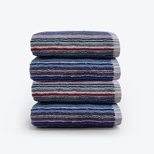Odyssey Stylish & Attractive 100% Cotton Colourful Remnant Stripe Absorbent and Quick Dry Four Hand Towels or for Use in Garage, Garden, Car Cleaning Set 50 x 80cm (4 x Hand Towels)