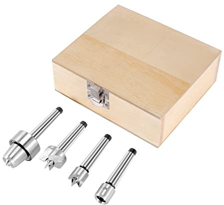 Wobekuy 4pcs MT1 Wood Lathe Center and Drive Spur Cup MT1 Arbor with Wooden Case