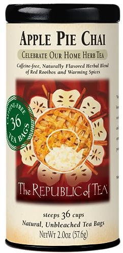 The Republic of Tea Apple Pie Chai Herbal Tea, 36 Teebeutel in einer Aufbewahrungsdose - Koffeinfreier Chai mit Apfel, Rooibos, Ingwerwurzel und Zimt