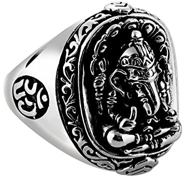 Gualiy Herren Ringe 925 Silber, Hochzeit Ring Herren, 925 Sterling Silber Indischer Elefantengott Vertrauensring Silber Ringgröße 56 (17.8)