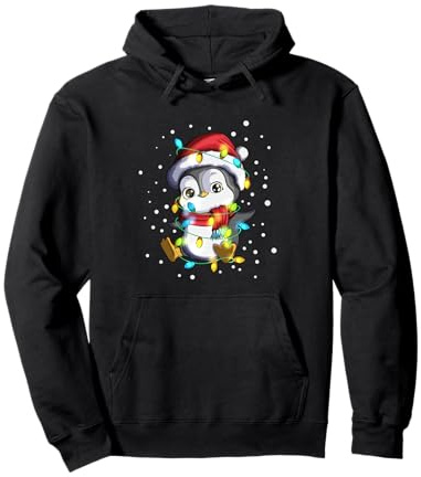 Pinguin Weihnachtsmütze Lichterkette Weihnachtsbeleuchtung Pullover Hoodie