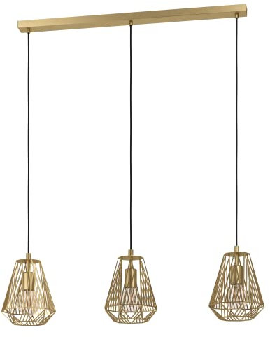 EGLO Pendelleuchte Stype, 3 flammige Hängelampe, Hängeleuchte aus Metall in Messing-Gebürstet, Esstischlampe, Wohnzimmerlampe hängend mit E27 Fassung
