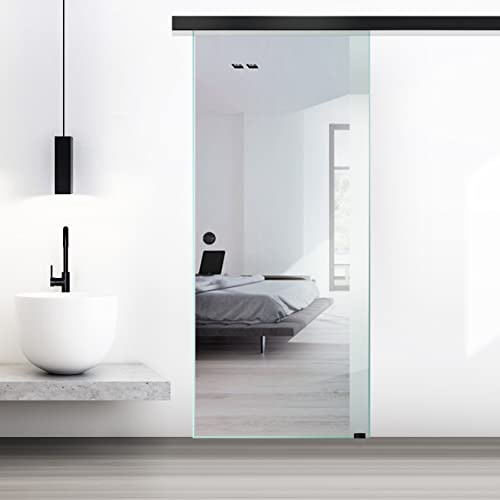 BOSS Black Porta Scorrevole in vetro 95x215 cm (60/85/95 cm) 8 mm, vetro Transparente, kit hardware complete nero opaco (95x215 cm)