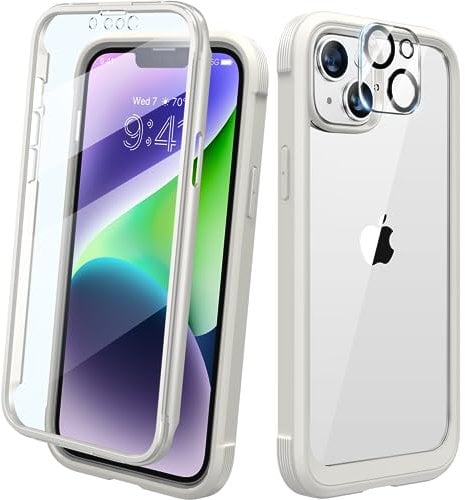 Diaclara Designed for iPhone 14 Case, Full Body Rugged Case with Built-in Touch Sensitive Anti-Scratch Screen Protector, with Camera Lens Protector for iPhone 14 6.1 (White)