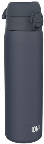 Ion8 Gourde Inox Léger, 600ml, Non Isolé, Anti-Fuite, Facile à Ouvrir, Verrouillage Sécurisé, Lavable au Lave-Vaisselle, Poignée de Transport, Durable, Acier Inoxydable, Bleu Marine Cendré