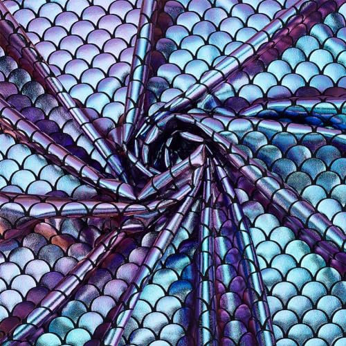 FINGERINSPIRE Meerjungfrauen Stoff 100x150cm Hellmeergrün Hologramm 2 Wege Stretch Fischschuppenstoff glitzernder Spandex Meerjungfrauen Stoff mit Fischschuppen Stretch zum Nähen von Kleidung