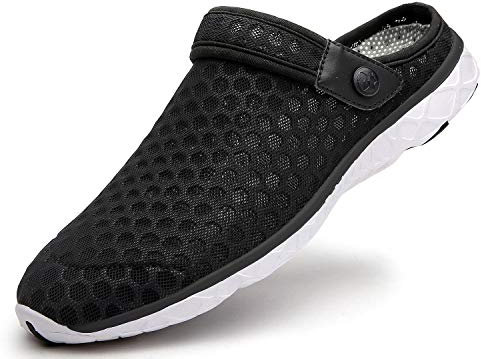 Femmes Sabots Hommes Mules Respirant Chaussures de Jardin Sport Pantoufles Piscine Sandales D'Été Chaussures, Noir et Blanc E, 48 EU
