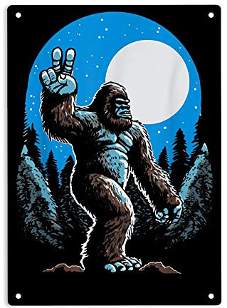 Sasquatch Hand-Peace-Schild, Metall-Blechschild, Bigfoot-Poster für Zuhause, Cafés, Bars, Pub, Männerhöhle, Wanddekoration, 30,5 x 20,3 cm