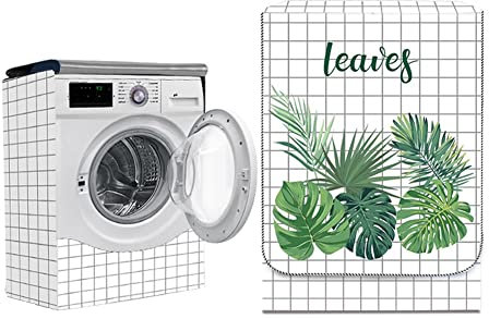 Odot Washer Dustproof Cover Front Load, Washing Machine Dryer Protector Sunscreen Waterproof Tumble Dryer Case Protective Cover for Most Front Loadi (green leaves,S)
