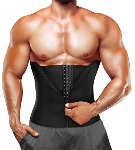 Junlan Men Waist Trainer Corsets Tummy Control Shapewear Sport Workout Girdle Slimming Body Shaper(Black,L)