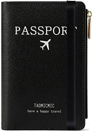 Reisepasshülle, Travel Wallet, RFID Blocker Reisepass Tasche für Kreditkarten, Ausweis und Reisedokumente, Reisezubehör/Travel Organizer Reise Geschenk, Passport Hülle mit Zipper Münzfach (Schwarz)