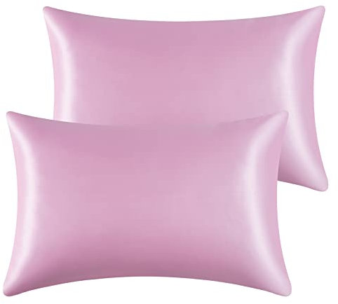 Lot de 2 taies d'oreiller en Satin pour Les Cheveux et la Peau, taies d'oreiller Super Douces et soyeuses avec Fermeture à enveloppe, Moins de Friction, Moins de Rides (50 x 75 cm, Rose)
