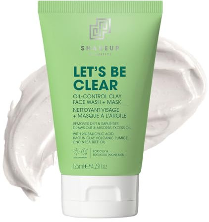 Shakeup Cosmetics Mens Face Wash & Mask for Oily Skin, 2-in-1 Formula for Oil Control & Breakout Prevention. Vegan with Volcanic Pumice, Tea Tree, and 2% Salicylic Acid, 125ml. Aka. LET'S BE CLEAR