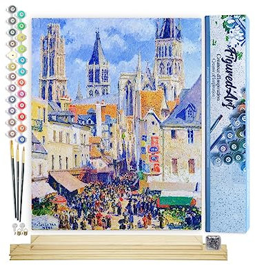 Figured'Art Peinture par Numéro Adulte Rue de l'Épicerie - Activité Manuelle Kit de Loisir Créatif DIY Numéro d'Art Complet - 40x50cm avec châssis en bois à monter