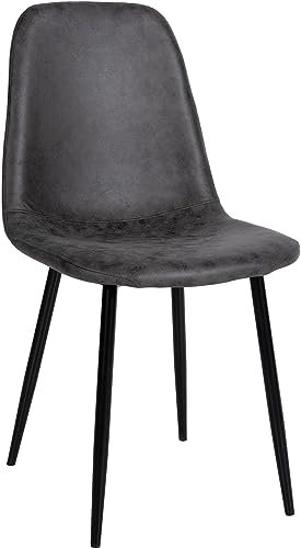 CLP Chaise De Salle A Manger Napier en Similicuir Tissu Ou Velours I Chaise avec Surface D'assise Matelassée Pieds en Metal I Charge Max.150 Kg, Couleur:Gris foncé, Matériel:Vintage Similicuir