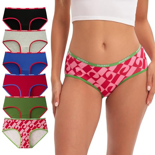INNERSY Damen Unterhosen Baumwolle Schlüpfer Sport Hipster Panties Frauen Bunt Slips Mehrpack 6 (M, Sport Kontrastfarben)
