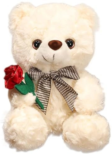 Ours en Peluche pour La Saint-Valentin, Peluche Ourson de 9,8 Pouces avec Rose, Petit Ourson Doux, Cadeau pour La Petite Amie Ou Le Petit Ami(White)