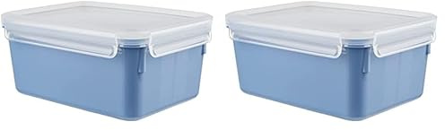 Emsa N10128 Clip & Close Color Edition Frischhaltedose | 2,2 Liter | 100% auslaufsicher/hygienisch | BPA-frei | spülmaschinen-, mikrowellen- und gefriergeeignet | Aqua Blau (Packung mit 2)