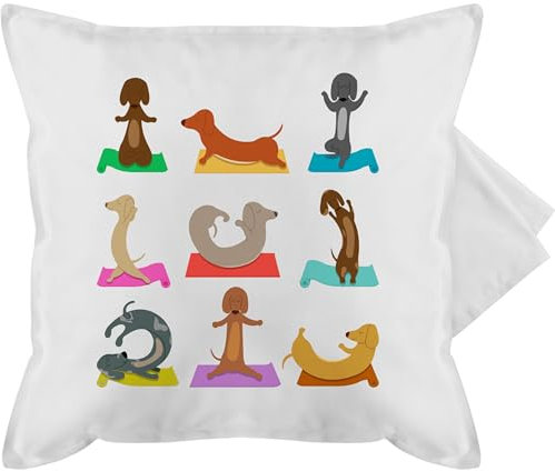 Kissenbezug - Hunde - Kissen - Dackel Yoga Dackel Lustig - 50 x 50 cm - Weiß - hund kissenhülle geschenk für hundebesitzer dackelmotiv kissenbezüge mit hundemotiv kuschelkissen hundesprüchen
