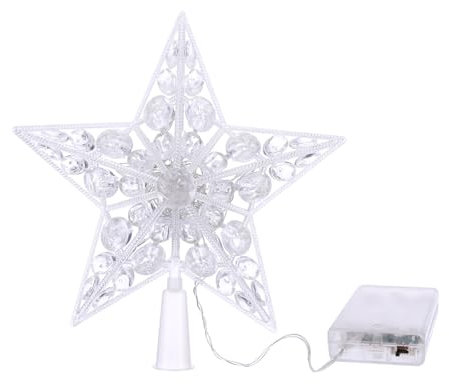 ifundom Weihnachtsbaumspitze Stern Beleuchteter Baumstern Mit Perlen Glitzer-Led-Baumkronenstern Weihnachtsstern Ornament Weihnachtsbaum-Endstücke Pentagramm-Zubehör Kunststoff Weiß B