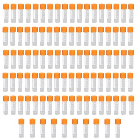 HUAZIZ 100 Stück Probenröhrchen 1.8ml Orange mit Deckel und abgestuften Markierungen,Kunststoff Kryoröhrchen Reagenzglasprobe Plastikröhrchen Reagenzglas Reagenzgläser Probierrohr für Labor