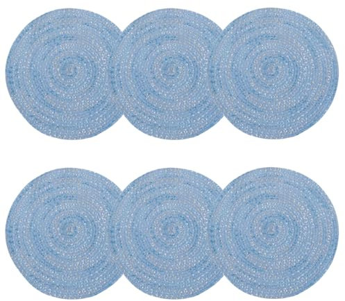 Blue Coasters Set of 6 Round Drink Coaster Cotton Absorbent Drink Coasters Handmade Braided Fabric Coffee Pads Small Table Mats 11cm/4.3 Inch Diameter BD0020