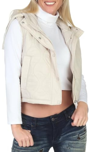 ONLY Damen kurze Steppweste mit Kapuze ONLValentina Quilted Waistcoat 15315383 Pumice Stone M