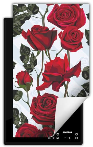 DarHaus Tapis de protection pour plaque à induction 30x52 cm - rouge - roses