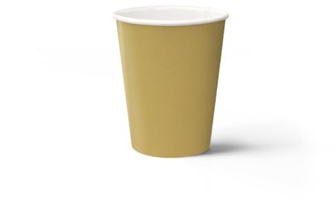 PAW - Gobelets en Papier Jetables (250 ml) I 8 Pièces I Idéal pour Mariage, Fête d'enfants, Anniversaire, Célébrations I Impression sur Gobelets en Papier à Base d'eau I Or Monochrome