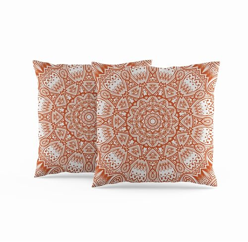 ggaimwf Marokkanische Kissenbezüge 45x45cm Gebranntes Orange Ethnische Boho-Kissen Indischer Stil Abstrakt Mandala Arabeske Meditation Modern Kissenhülle werfen für Sofa Wohnzimmer Kissenbezug 2er-Set