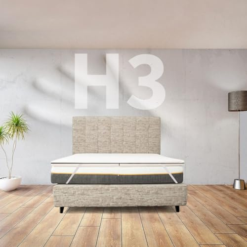 Topper aus Memory-Schaum gegen Rückenschmerzen, 3 cm hoch, für Doppelbett, 165 x 195 cm, abnehmbarer Topper, hergestellt in Italien, hypoallergen mit Gummibändern zur Befestigung – Modell Maya H3
