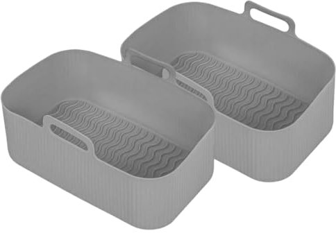 ONESAVE Silicone Pot Air Fryer Liners for Ninjas Dual Air Fryer, Reusable Double Silicone Air Fryer Liner, Air Fryer Accessories Air Fryer Basket for Air Fryer, Oven, and Microwave - 2PCS (Grey)
