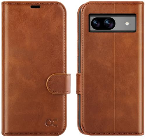 OCASE Google Pixel 8A Hülle PU Leder [Standfunktion] [Kartenfach] [RFID-Sperrung Schützt] Handyhülle Lederhülle Klapphülle Kartenfach Flip Cover für Pixel 8A Handy hülle Leather Braun