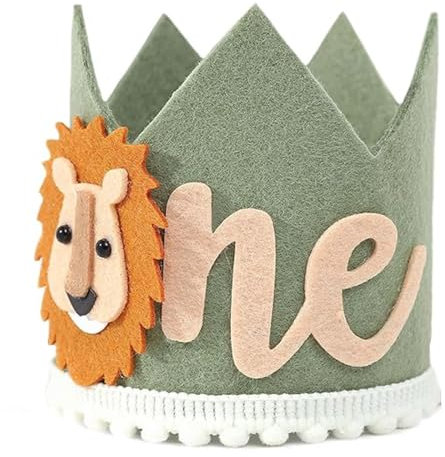 GotGala Wild One Geburtstagskrone zum 1. Geburtstag, Motiv: Dschungel ,Safari, Löwe, für Jungen, Geburtstagsdeko