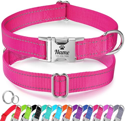 Personalisiertes Hundehalsband, Reflektierendes Hundehalsband aus Nylon für Kleine Hunde mit Namen und Telefonnummer, Langlebiges, Lasergraviertes Individuelles Haustierhalsband