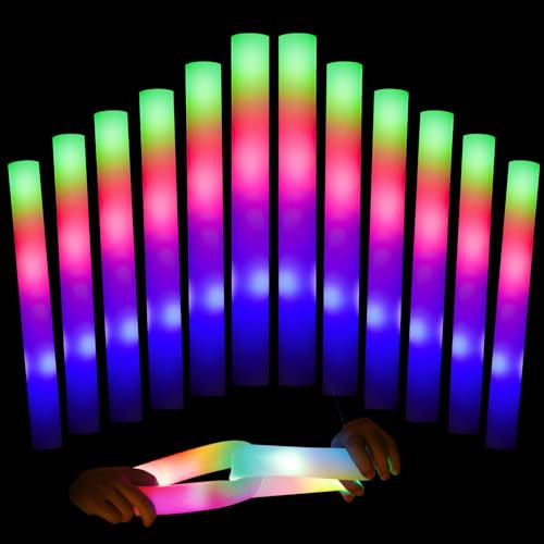 LED Party Schaumstoff Leuchtstäbe Deko Glow Spielzeug Set Knicklichter Kinder Erwachsene verfügbar Sticks für Geburtstag Party, Hochzeit, Halloween, Weihnachten, Silvester Licht Zauberstab (12)