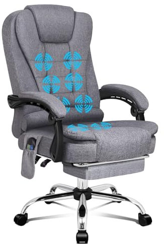ALFORDSON Sedia ergonomica da ufficio, sedia da scrivania con funzione di massaggio termico, braccioli imbottiti, poggiatesta morbido, sedia per computer, Tessuto, Grigio